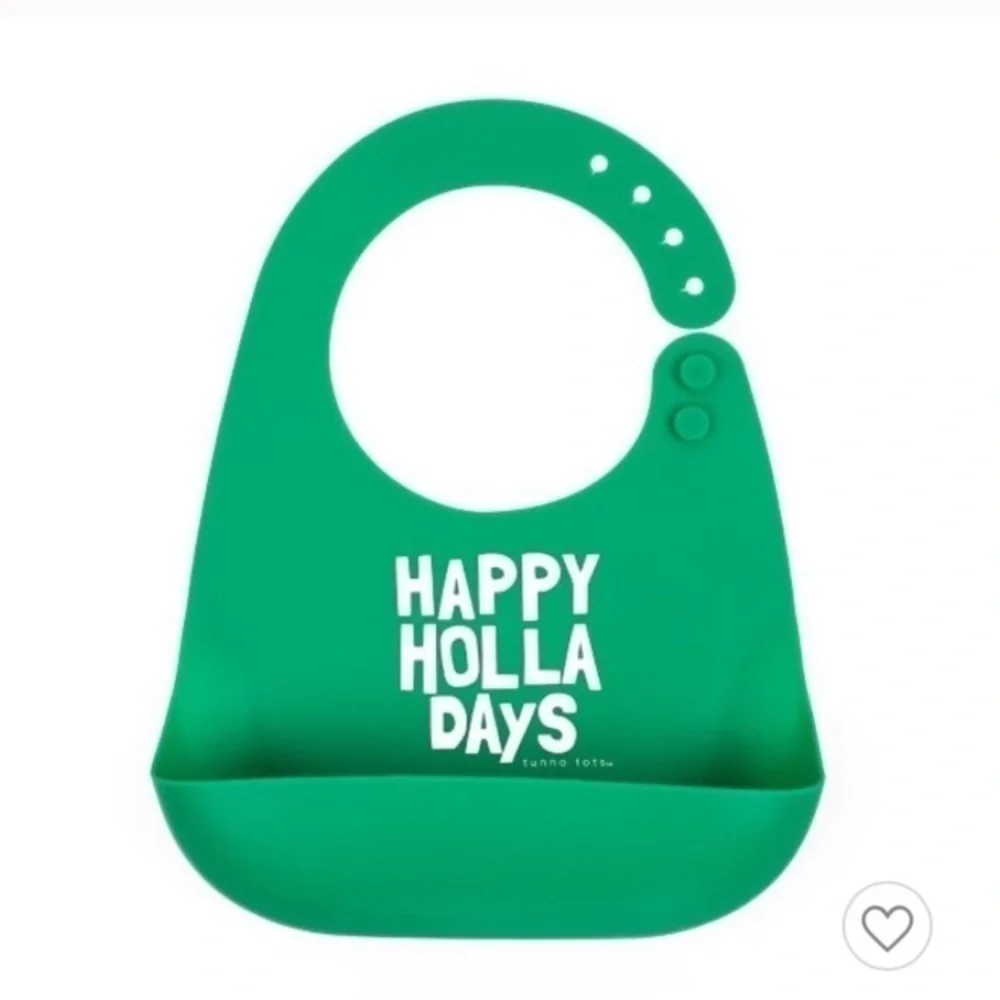NEW Tunno Tots green silicone bib Happy Holla Days